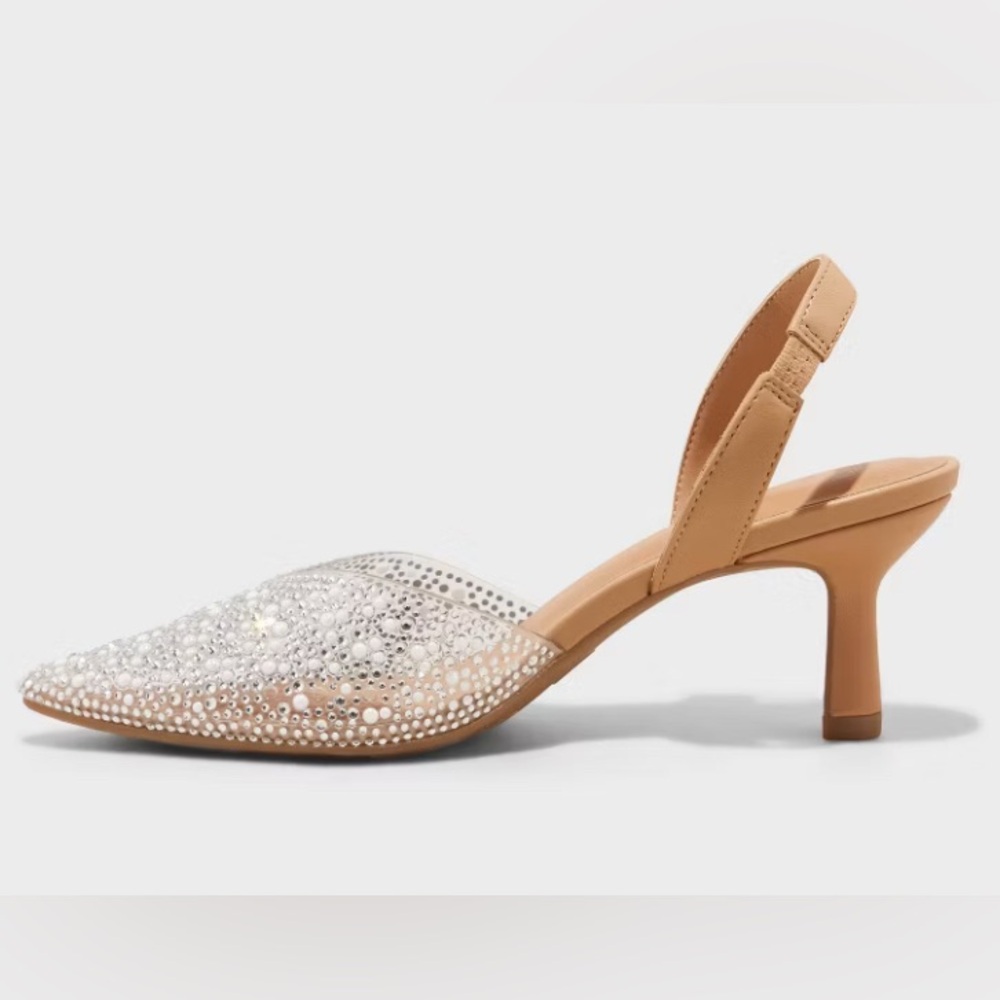 Women's Isabel Embellished Slingback Kitten Heels - A New Day Clear - Picture 8 of 9